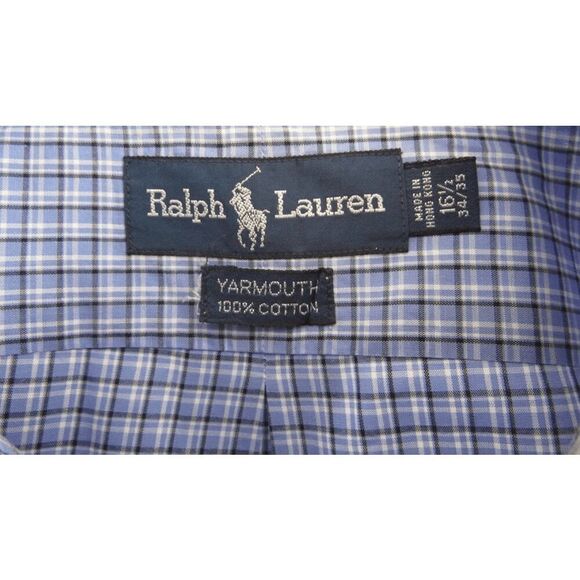 Ralph Lauren Blue White Check Yarmouth Dress Polo Pony Shirt Button Down 16.5 - Picture 3 of 4